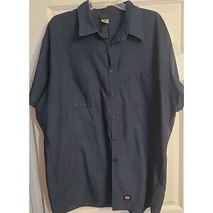 Red Kap Shirt Mens Size‎ XL Dark Blue Pin Striped Button Up Short Sleeve Mimix